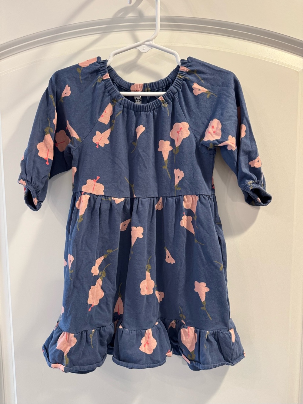 Tea Collection Blue Dress with Pink Floral Print